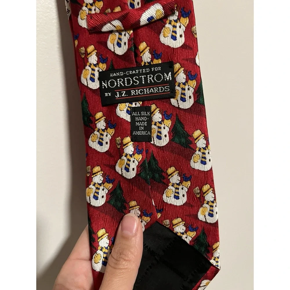 JZ RICHARDS Mens Silk CHRISTMAS PARTY Tie 3.75 Navy Snowman Red Necktie